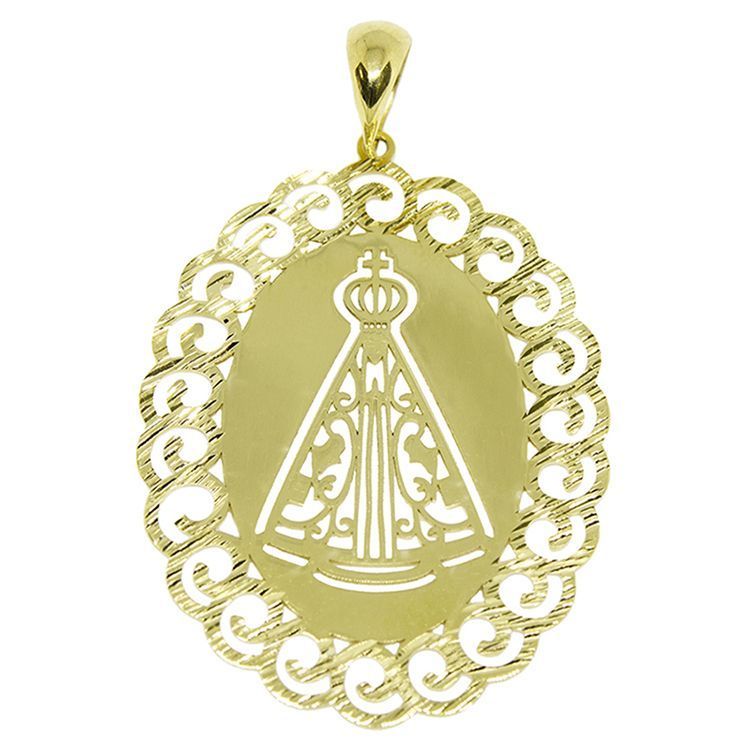 Pingente Nsra. Aparecida Rendada Oval Grande em Ouro Amarelo 18 Kilates - 25079